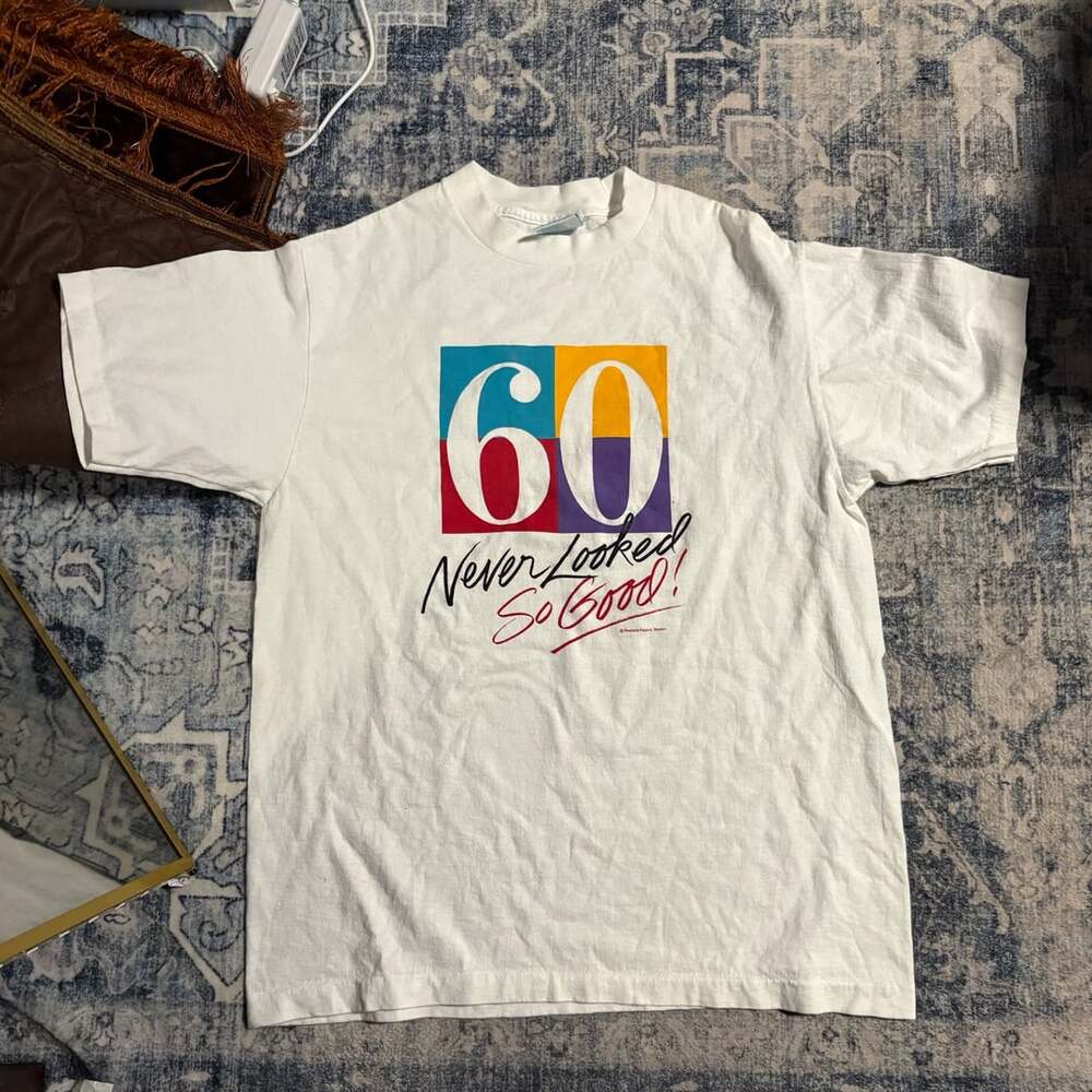 Vintage 90s Peacock Papers 60 Never Looked So Good Birthday White T-Shirt Size L
